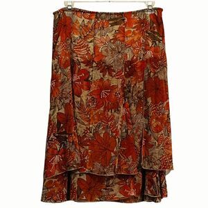 R.Q.T. Size 12 Orange Multi Floral Semi SheerTiered Skirt Side Zip Flowy